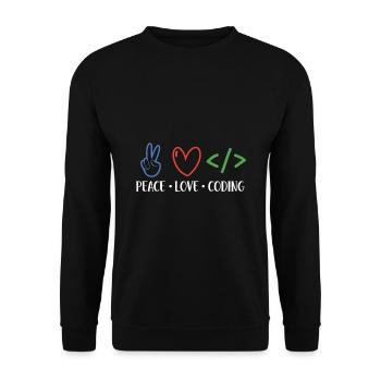 Peace Love Coding Coder Software Developer Program - Unisex Pullover - Schwarz - Vorne - Alina (178cm) & Michal (187cm)