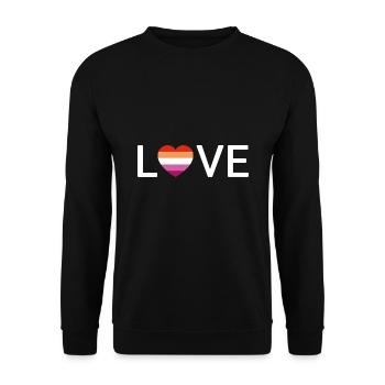 LOVE | Lesbian Pride | weiße Schrift - Unisex Pullover - Schwarz - Vorne - Alina (178cm) & Michal (187cm)