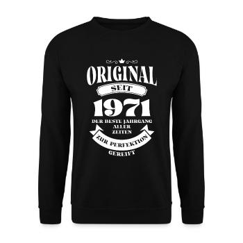 Vintage Original Design Geburtstag Jahrgang 1971 - Unisex Pullover - Schwarz - Vorne - Alina (178cm) & Michal (187cm)
