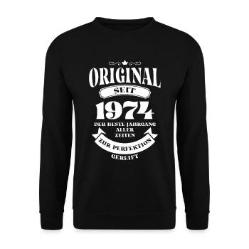 Vintage Original Design Geburtstag Jahrgang 1974 - Unisex Pullover - Schwarz - Vorne - Alina (178cm) & Michal (187cm)