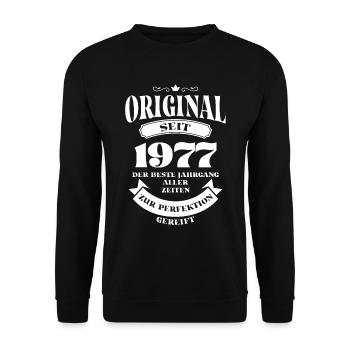 Vintage Original Design Geburtstag Jahrgang 1977 - Unisex Pullover - Schwarz - Vorne - Alina (178cm) & Michal (187cm)