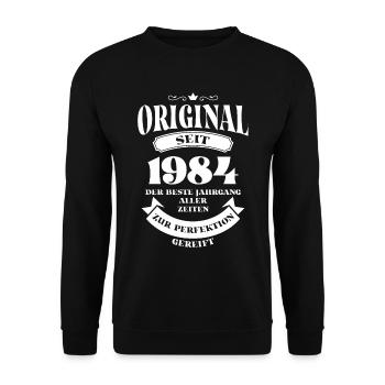 Vintage Original Design Geburtstag Jahrgang 1984 - Unisex Pullover - Schwarz - Vorne - Alina (178cm) & Michal (187cm)