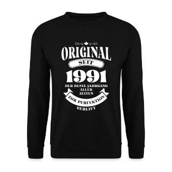 Vintage Original Design Geburtstag Jahrgang 1991 - Unisex Pullover - Schwarz - Vorne - Alina (178cm) & Michal (187cm)
