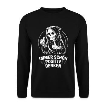 Immer schön positiv Skull Reaper Daumen hoch - Unisex Pullover - Schwarz - Vorne - Alina (178cm) & Michal (187cm)