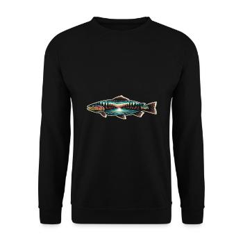 Forelle Fisch Angeln Angler Fischer Barsch Angler - Unisex Pullover - Schwarz - Vorne - Alina (178cm) & Michal (187cm)