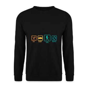 Eat Sleep Hike Repeat Trekking Mountaineering Hiki - Unisex Pullover - Schwarz - Vorne - Alina (178cm) & Michal (187cm)