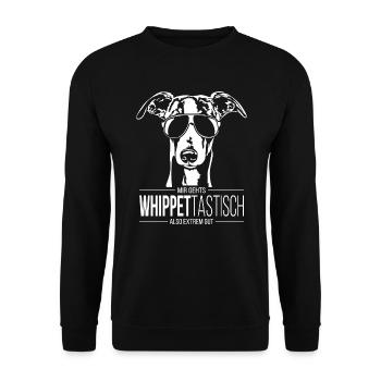 WHIPPETTASTISCH Whippet Hundespruch Hunde Wilsigns - Unisex Pullover - Schwarz - Vorne - Alina (178cm) & Michal (187cm)