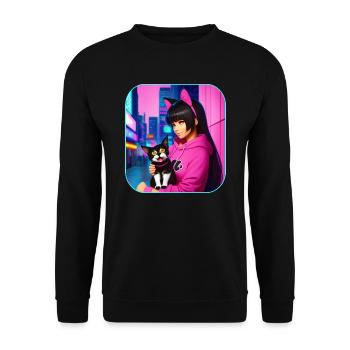 Jolie fille d’anime en rose avec des chats - Sweat-shirt Unisexe - noir - Devant - Alina (178cm) & Michal (187cm)