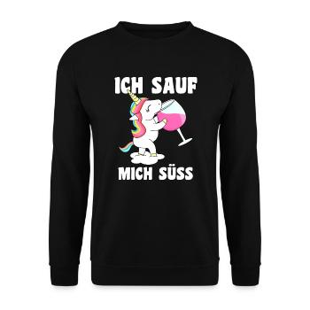 Ich sauf mich süss Einhorn mit Wein - Unisex Pullover - Schwarz - Vorne - Alina (178cm) & Michal (187cm)