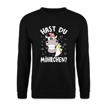 Hast Du Möhrchen Lustiges Pferd will Möhrchen - Unisex Pullover - Schwarz - Vorne - Alina (178cm) & Michal (187cm)