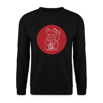 Glückskatze Maneki-neko - Unisex Pullover - Schwarz - Vorne - Alina (178cm) & Michal (187cm)