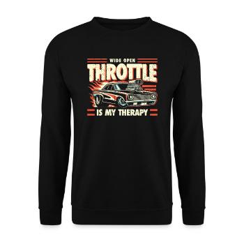 Wide Open Throttle - Therapy for Motorsport Fans - Unisex Sweatshirt - black - Front - Alina (178cm) & Michal (187cm)