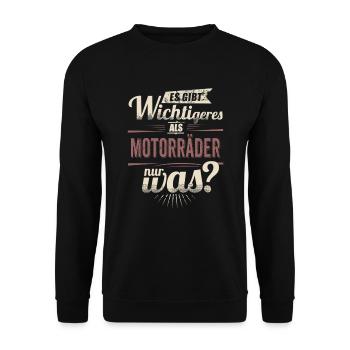 Es gibt wichtigeres als Motorrad - RAHMENLOS retro - Unisex Pullover - Schwarz - Vorne - Alina (178cm) & Michal (187cm)