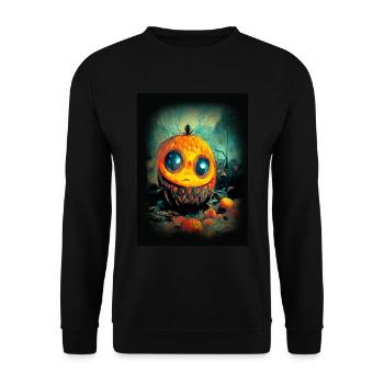 Halloweenkürbis mit großen Kulleraugen - Unisex Pullover - Schwarz - Vorne - Alina (178cm) & Michal (187cm)