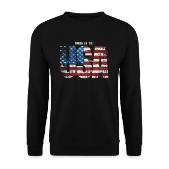 Geboren in den USA - Unisex Pullover - Schwarz - Vorne - Alina (178cm) & Michal (187cm)