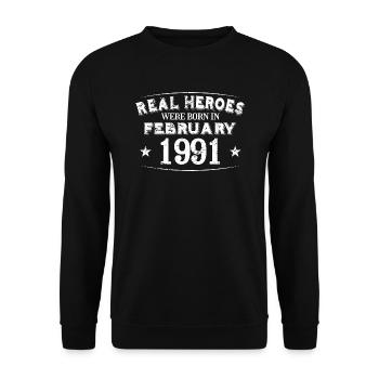 Real Heroes sont nés en février 1991 Anniversaire - Sweat-shirt Unisexe - noir - Devant - Alina (178cm) & Michal (187cm)