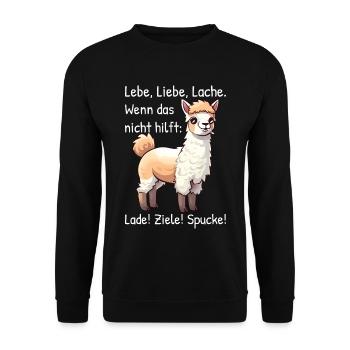 Lebe Liebe Lache wenn das nicht Alpaka Sprüche - Unisex Pullover - Schwarz - Vorne - Alina (178cm) & Michal (187cm)