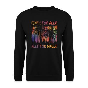 Einer für alle alle für Malle Palmen Urlaub Reise - Unisex Pullover - Schwarz - Vorne - Alina (178cm) & Michal (187cm)