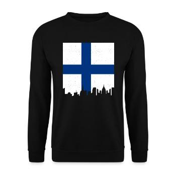 Finnland Flagge Suomi Finnische Fahne Used Look - Unisex Pullover - Schwarz - Vorne - Alina (178cm) & Michal (187cm)