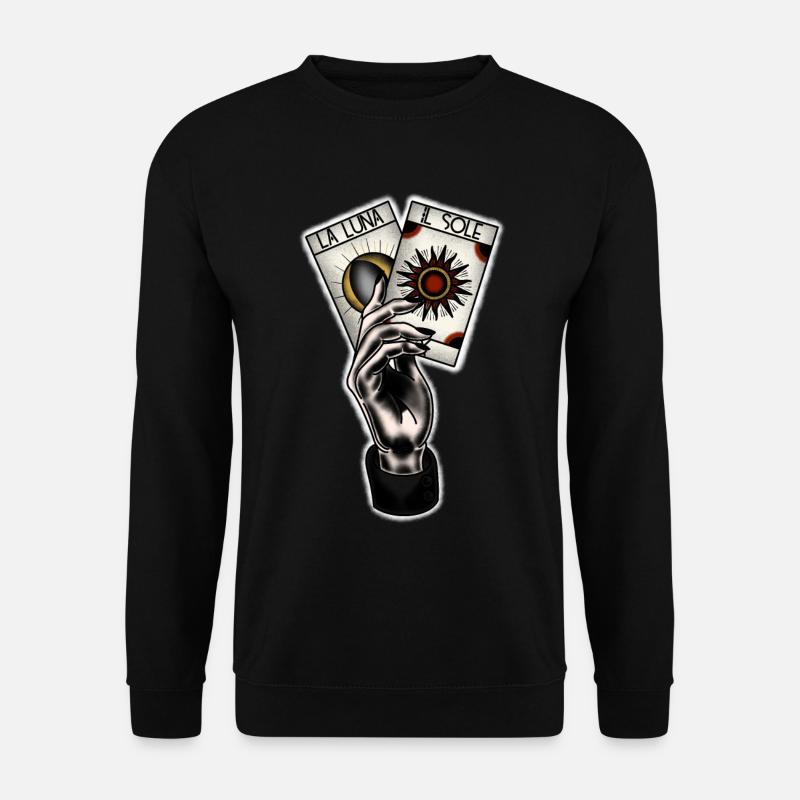 Tarot Card Moon und Sun Tattoo Style - Unisex Pullover - Schwarz