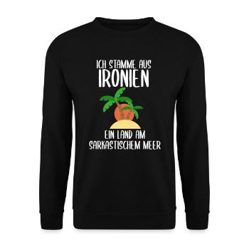 Ich stamme aus Ironien - Unisex Pullover - Schwarz - Vorne - Alina (178cm) & Michal (187cm)