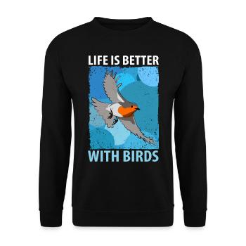 Observation des oiseaux Oiseaux Observation des oiseaux Oiseaux - Sweat-shirt Unisexe - noir - Devant - Alina (178cm) & Michal (187cm)