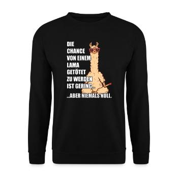 Lama Yoga mit Sonnenbrille lustiger Spruch - Unisex Pullover - Schwarz - Vorne - Alina (178cm) & Michal (187cm)