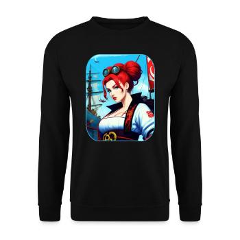 Cool pirate aux cheveux roux dans le style I’m Steampung - Sweat-shirt Unisexe - noir - Devant - Alina (178cm) & Michal (187cm)