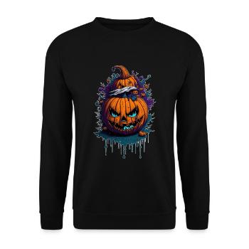 Halloween Kürbis - Unisex Pullover - Schwarz - Vorne - Alina (178cm) & Michal (187cm)