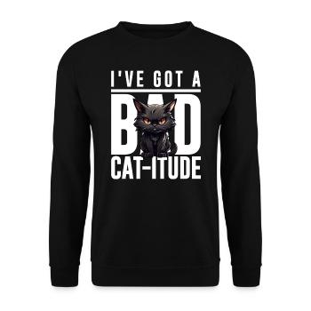 Funny Cat Bad Black Cat - Bad Cat-itude Design - Unisex Pullover - Schwarz - Vorne - Alina (178cm) & Michal (187cm)