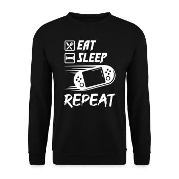 Eat Sleep Game Repeat - Unisex Pullover - Schwarz - Vorne - Alina (178cm) & Michal (187cm)