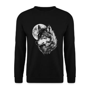 Wolf heult den Mond an - Unisex Pullover - Schwarz - Vorne - Alina (178cm) & Michal (187cm)