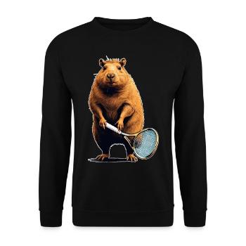 Capybara Tennis - Unisex Pullover - Schwarz - Vorne - Alina (178cm) & Michal (187cm)