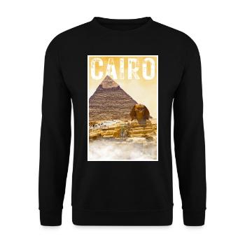 Kairo Vintage Reiseposter mit Pyramide und Sphinx - Unisex Pullover - Schwarz - Vorne - Alina (178cm) & Michal (187cm)