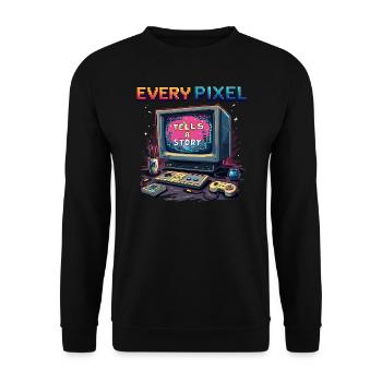 Every Pixel Tells a Story - Retro Gaming - Unisex Sweatshirt - black - Front - Alina (178cm) & Michal (187cm)