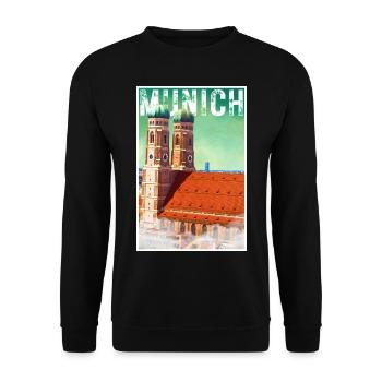 Affiche de voyage vintage de Munich avec la Frauenkirche - Sweat-shirt Unisexe - noir - Devant - Alina (178cm) & Michal (187cm)