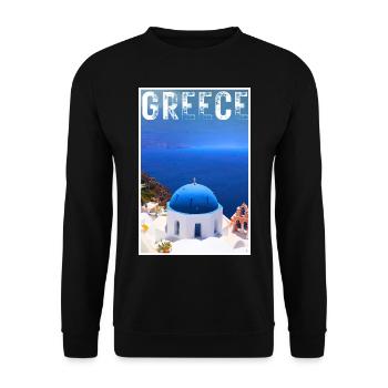 Affiche de voyage vintage en Grèce avec la ville de Santorin - Sweat-shirt Unisexe - noir - Devant - Alina (178cm) & Michal (187cm)