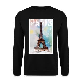 Paris Vintage Eiffel Tower Travel Poster - Unisex Sweatshirt - black - Front - Alina (178cm) & Michal (187cm)