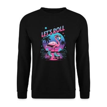 Flamingo on Roller Skates - Retro 80s - Unisex Sweatshirt - black - Front - Alina (178cm) & Michal (187cm)