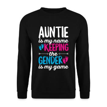 Gender Reveal Zitat für eine Hüterin des - Unisex Pullover - Schwarz - Vorne - Alina (178cm) & Michal (187cm)