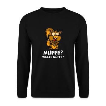 Nüffe? Welfe Nüffe? Streifenhörnchen Eichhörnchen - Unisex Pullover - Schwarz - Vorne - Alina (178cm) & Michal (187cm)