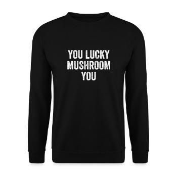 You Lucky Mushroom You Denglish - Unisex Sweatshirt - black - Front - Alina (178cm) & Michal (187cm)