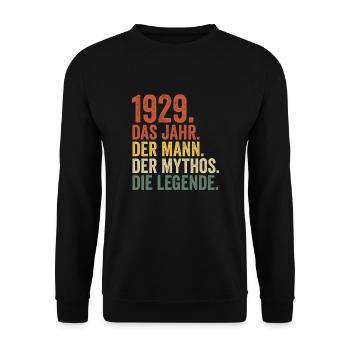 1929 das Jahr der Mann der Mythos die Legende. - Unisex Pullover - Schwarz - Vorne - Alina (178cm) & Michal (187cm)