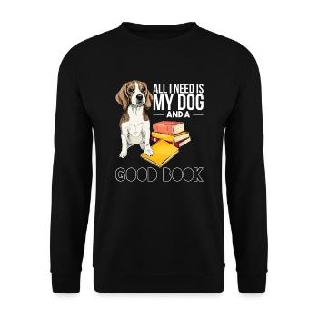 Hund und gutes Buch - Hunde Buch Liebe Bücherwurm - Unisex Pullover - Schwarz - Vorne - Alina (178cm) & Michal (187cm)