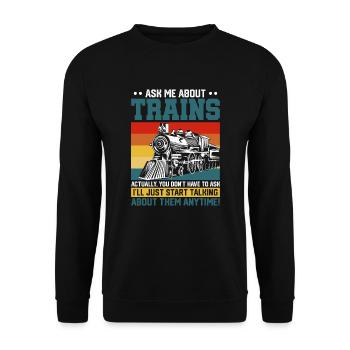 Ask me about trains model railway locomotive - Unisex Sweatshirt - black - Front - Alina (178cm) & Michal (187cm)