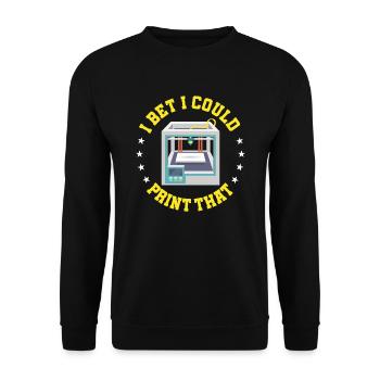 Ich wette, ich kann das drucken | 3D-Druck-Aussage - Unisex Pullover - Schwarz - Vorne - Alina (178cm) & Michal (187cm)