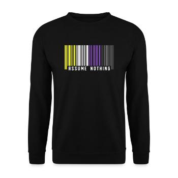 Nonbinary | Non-Binary Pride Barcode Flag - Unisex Sweatshirt - black - Front - Alina (178cm) & Michal (187cm)