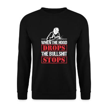 Funny Welder Wenn die Haube fällt, hört der BS auf - Unisex Pullover - Schwarz - Vorne - Alina (178cm) & Michal (187cm)