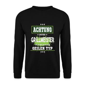 Grillmeister ist einfach nur ein geiler Typ - Unisex Pullover - Schwarz - Vorne - Alina (178cm) & Michal (187cm)