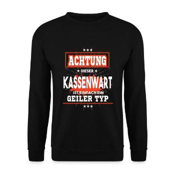 Kassenwart ist einfach ein geiler Typ T-Shirt - Unisex Pullover - Schwarz - Vorne - Alina (178cm) & Michal (187cm)